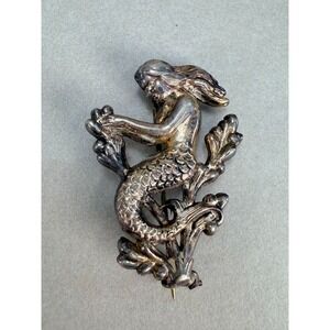 Vintage Sterling Silver Figural Mermaid Brooch Pin Sculptural Ocean Jewelry